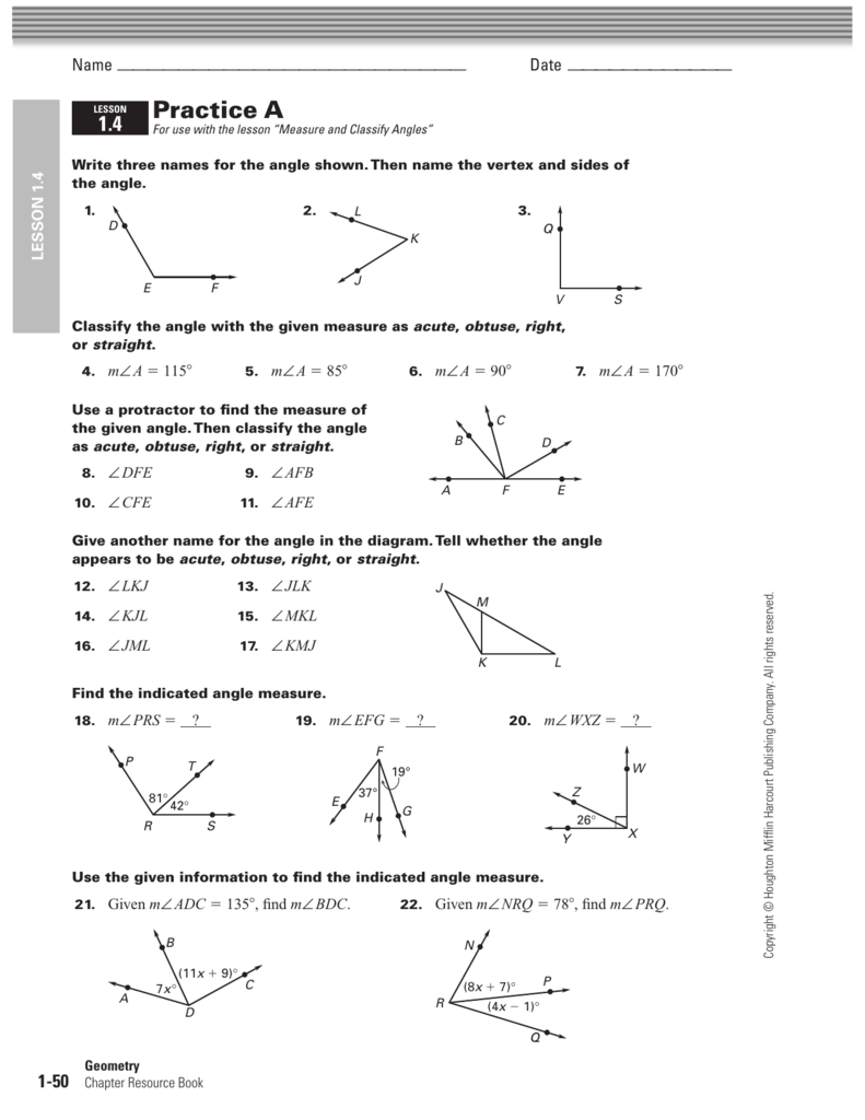 Worksheet 1 4 Measuring Angles Angleworksheets Com