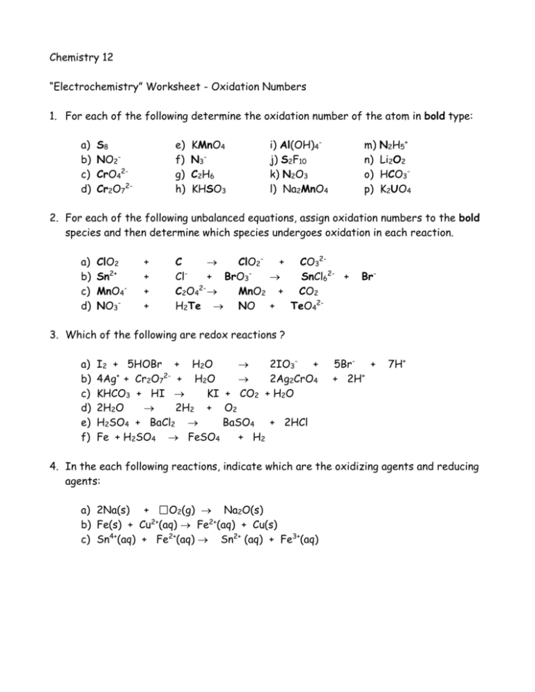 Worksheet 2 Oxidation Numbers Worksheet 2 Db Excel Com