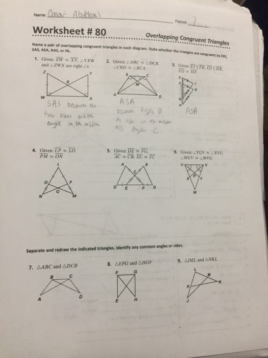 Overlapping Congruent Triangles Worksheet 80 Answers Explained