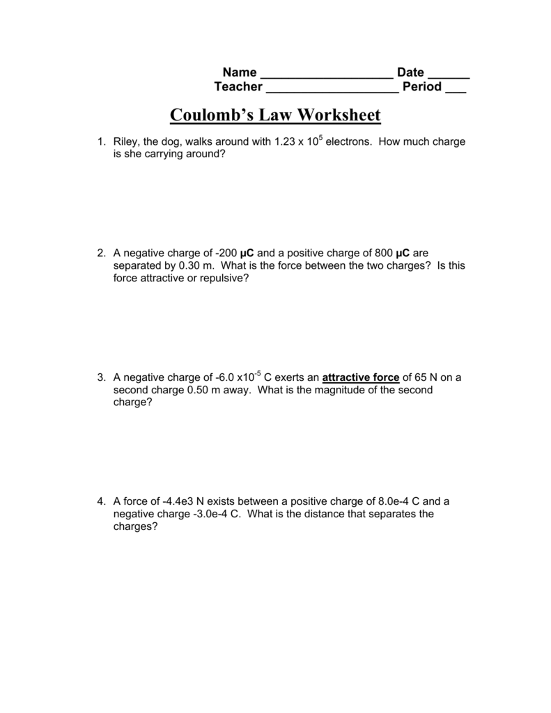 Worksheet Coulomb S Law