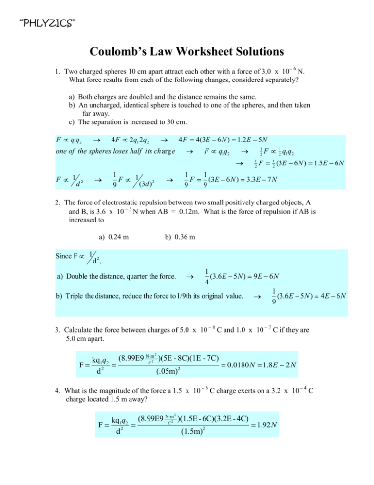 5 Key Answers for Coulomb's Law Worksheet