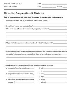 Worksheet Elements And Compounds 3 By Travis Terry Tpt