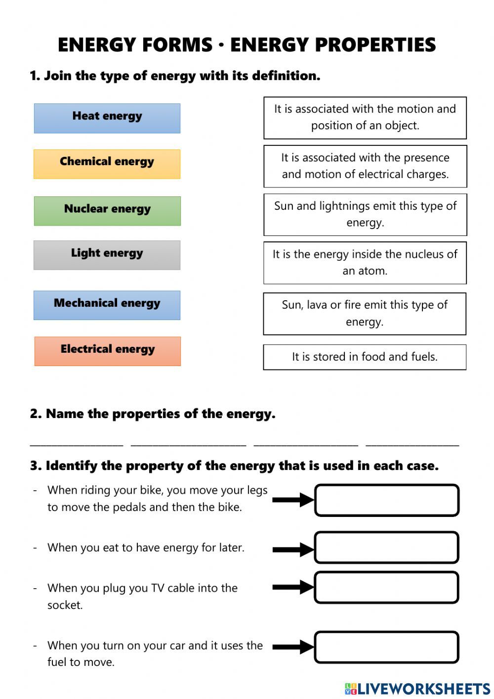 Worksheet Forms Of Energy