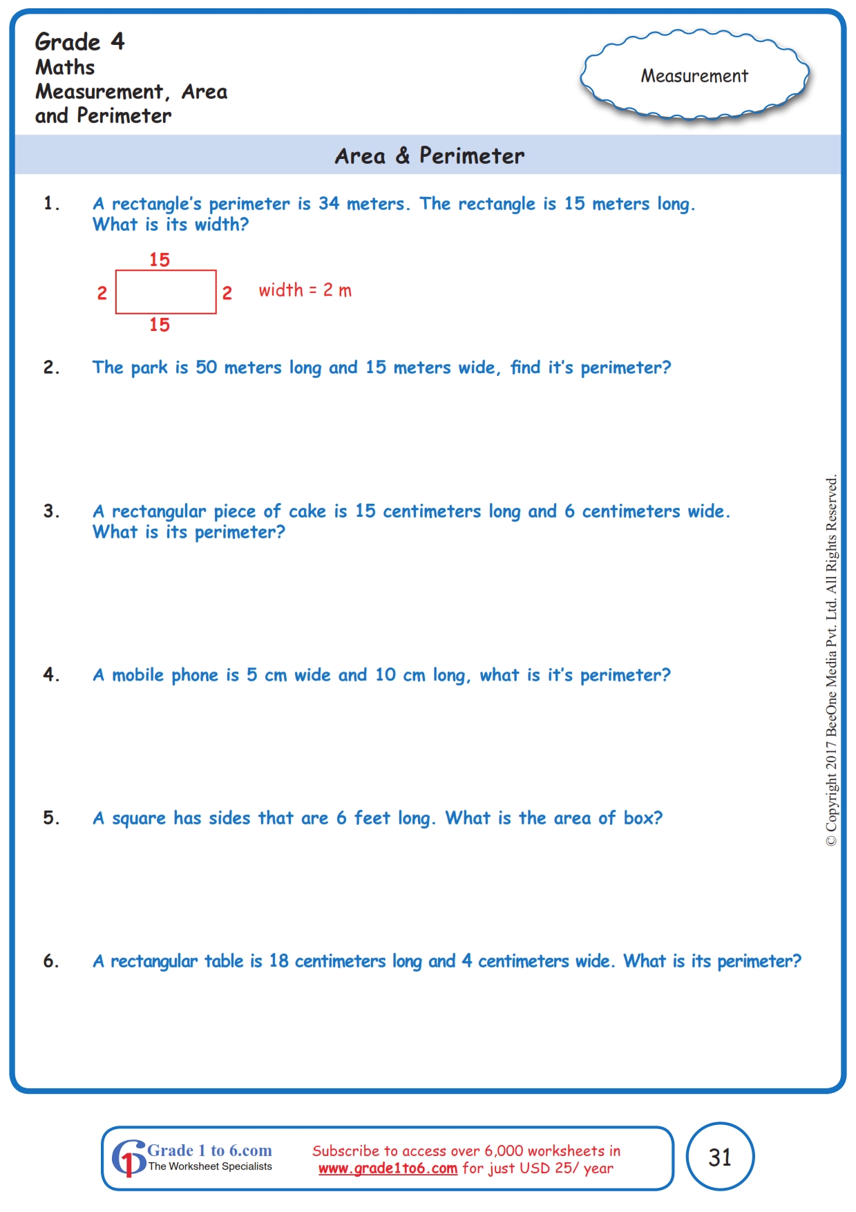 Worksheet Grade Math Area Perimeter Word Problem, 43% Off