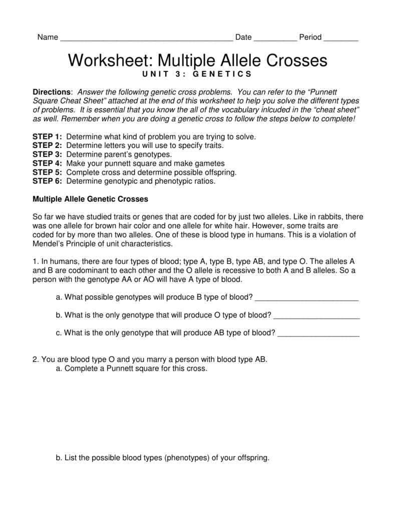 Worksheet Multiple Allele Crosses Printable Word Searches