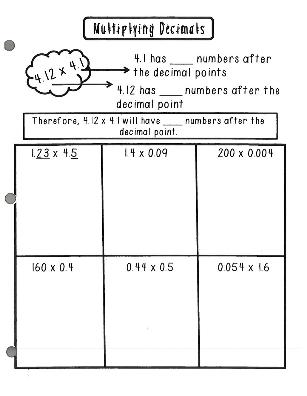 Worksheet On Multiplying Decimals Decimalworksheets Net