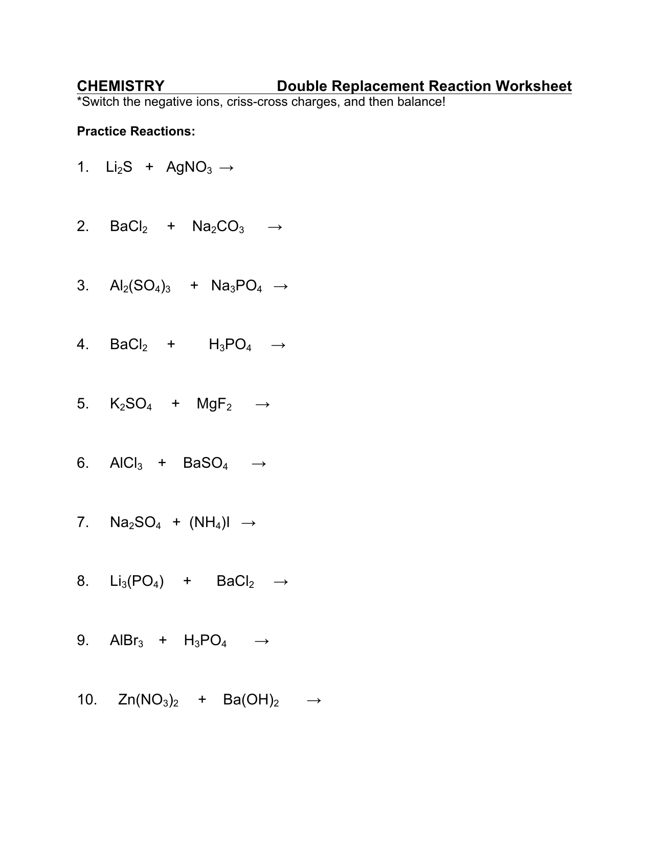 Worksheet On Single And Double Replacement Reactions Worksheets For