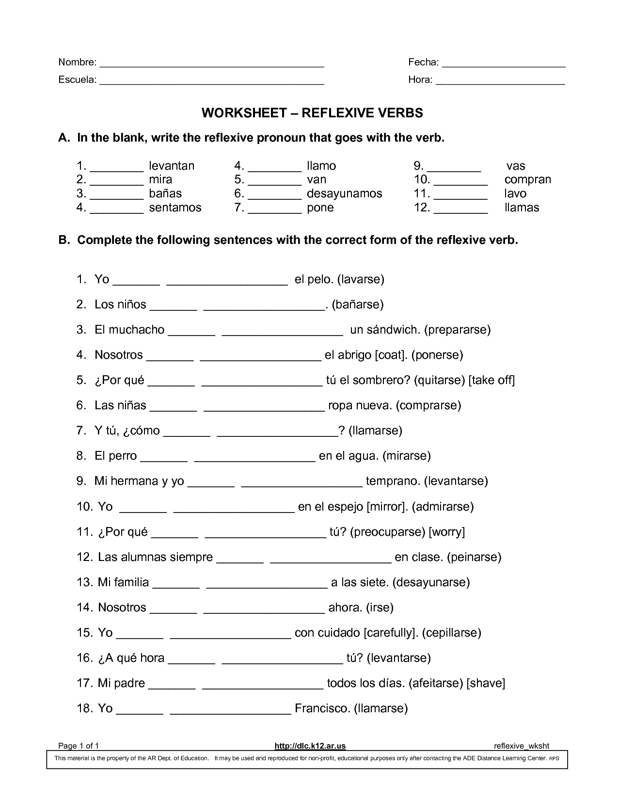 5 Quick Tips for Reflexive Verb Worksheets