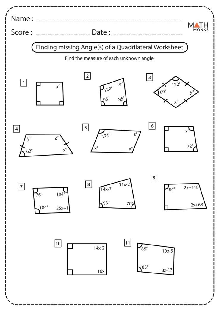 Worksheet Showing The Area And Perimeters For Finding Missing Angles In