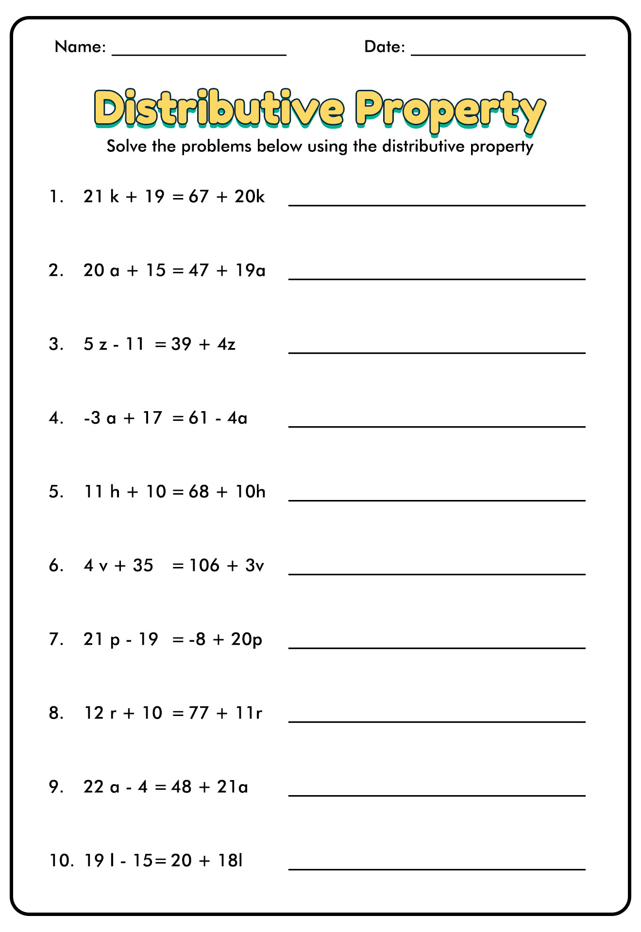 Worksheet Solving Equations Variables Both Sides Distributive