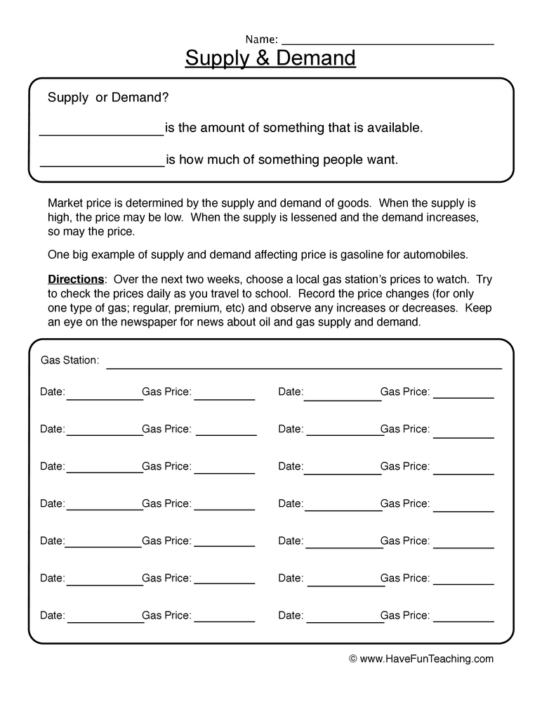 Worksheet Supply And Demand