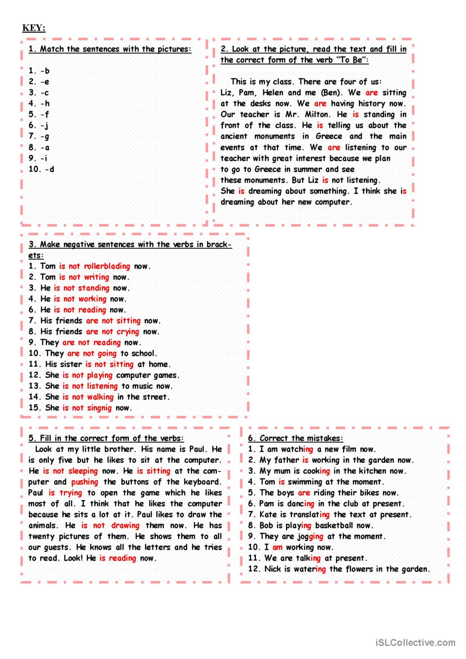 Worksheets 8 16 Present Progressive Tense Answers