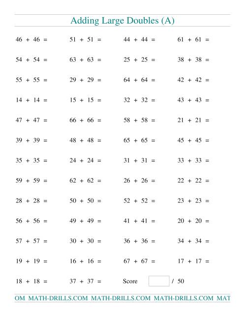 Worksheets For Elementary Math Doubles Addition