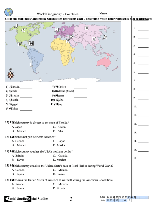 World Map With Countries Worksheet Geography Worksheets Map