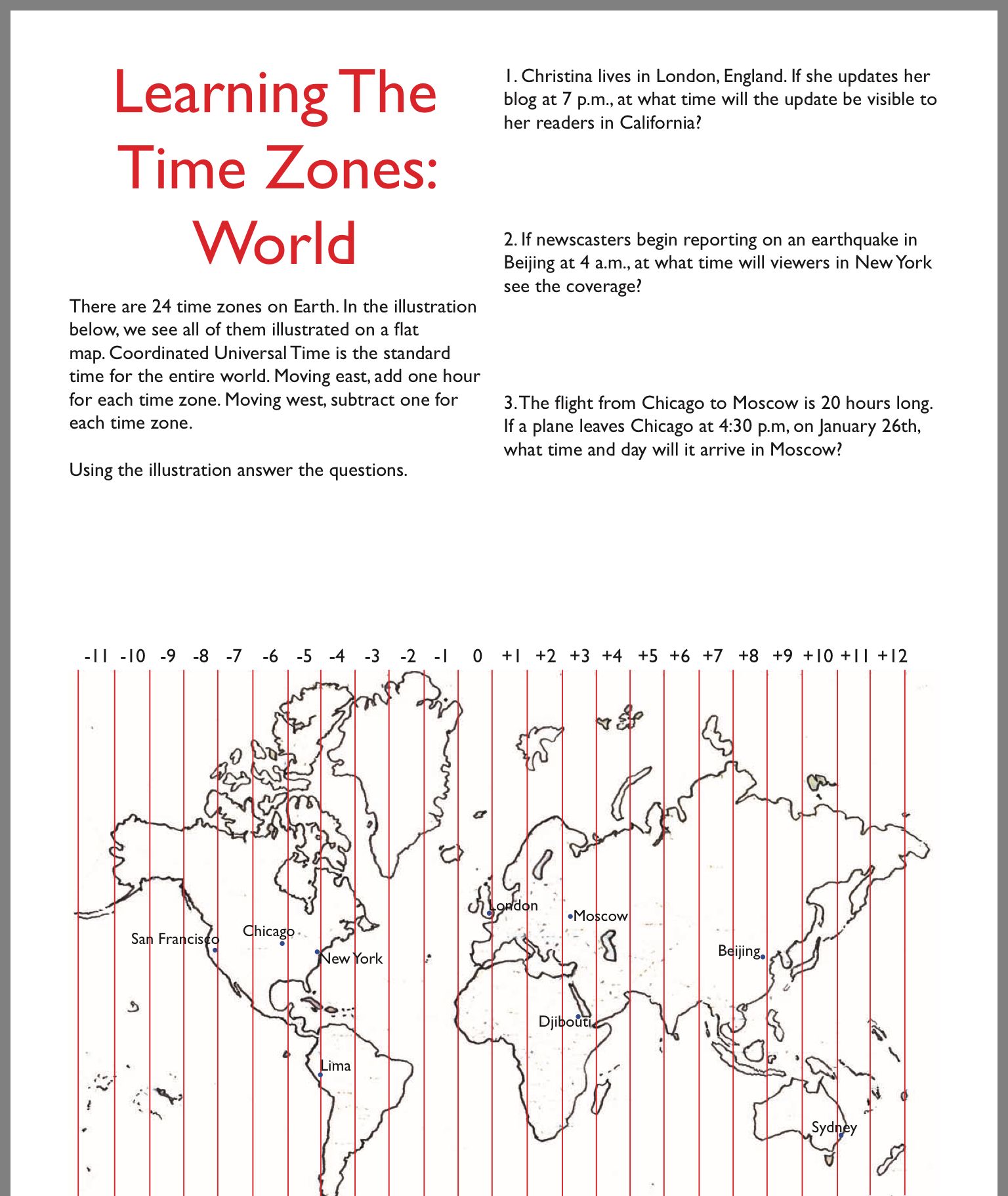 World Time Zones Worksheet Answer Key