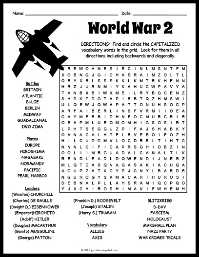 World War 2 Word Search Puzzle Worksheet Activity By Puzzles To Print