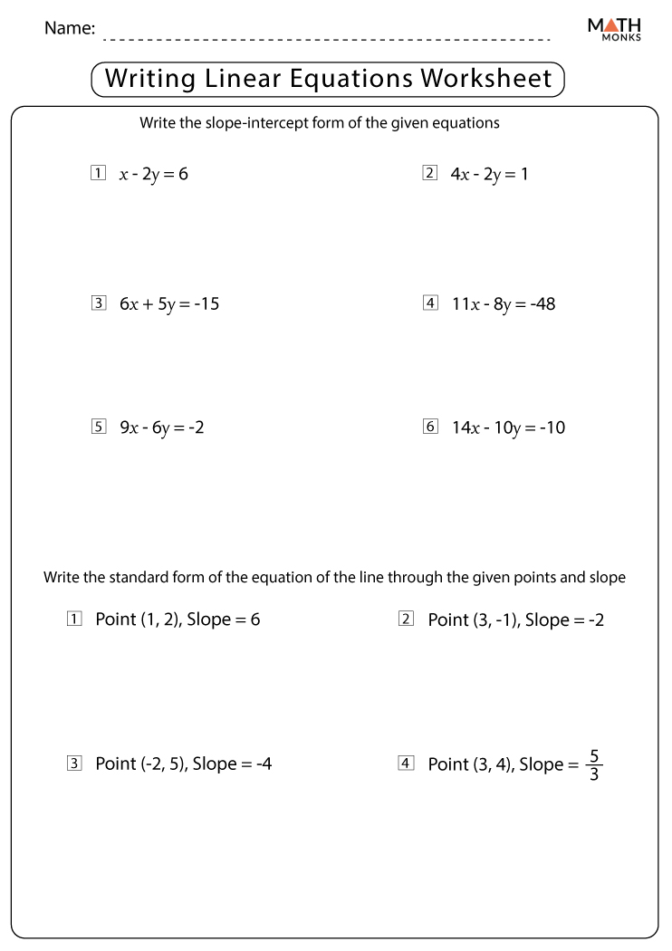 Write Linear Equations Worksheet Grade 3 Word Problems With Equations