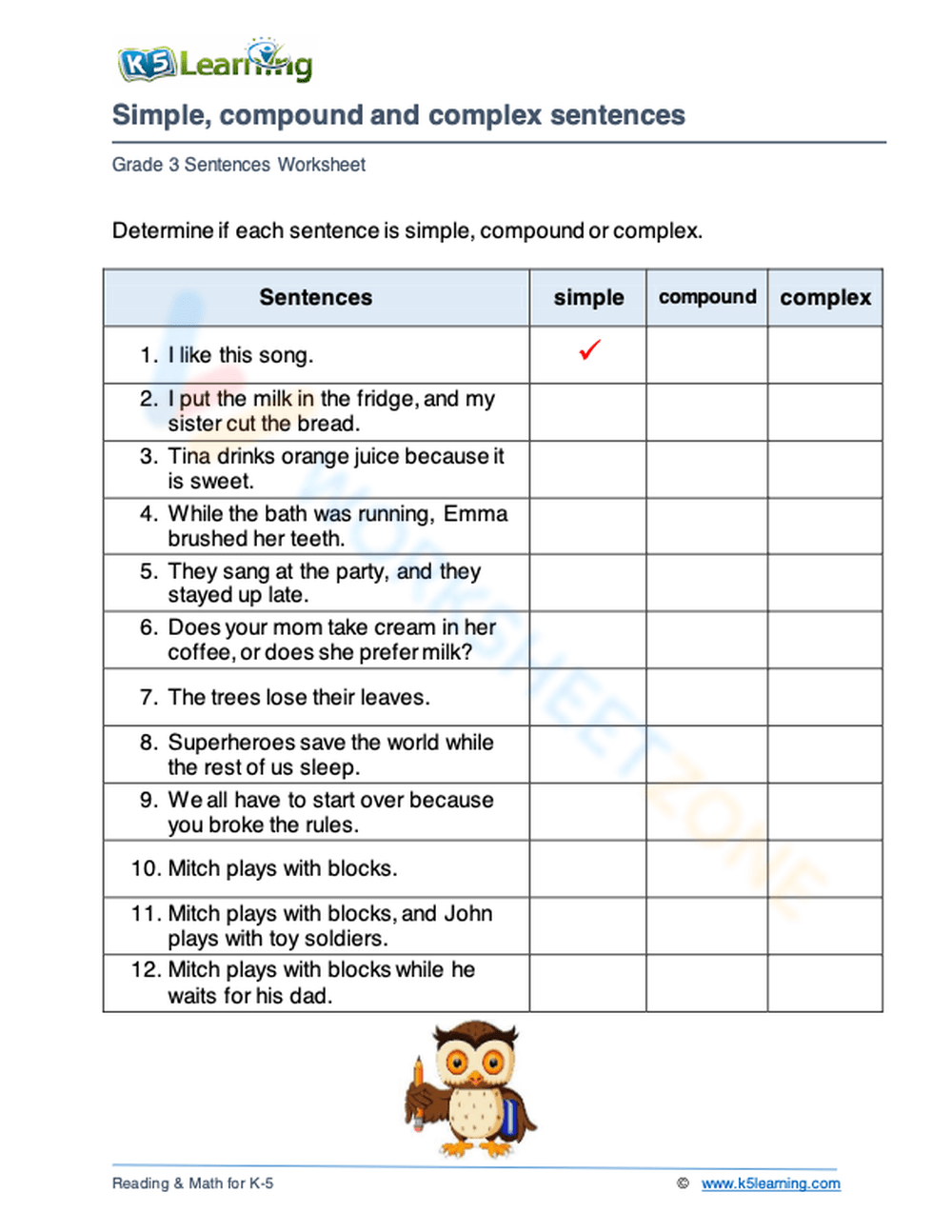 Write Simple Compound And Complex Sentences 3 Worksheet