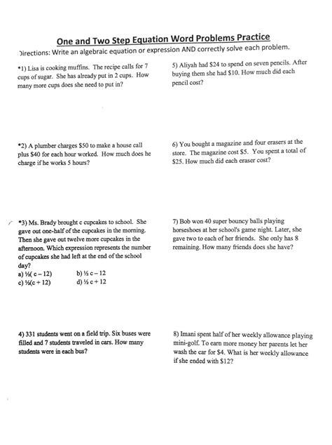 Write Two Step Expressions Word Problems Worksheets Pdf 6 Ns A 1 6Th Grade Math