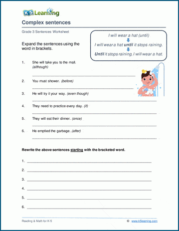 Writing Complex Sentences Worksheets K5 Learning