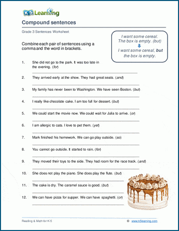 Writing Compound Sentences K5 Learning Compound Sentences Complex Sentences Worksheets