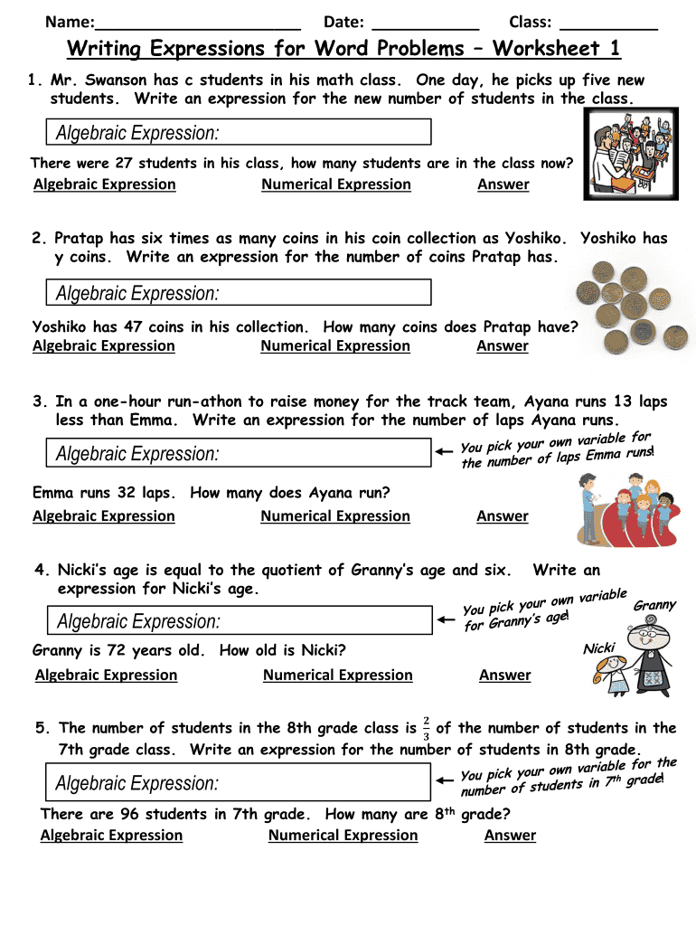 Master Word Problems: Writing Expressions Worksheet Guide