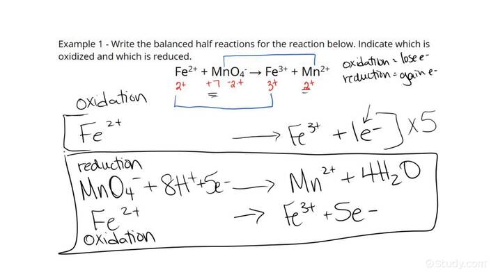 Writing Half Reactions Of Redox Reactions Chemistry Study Com