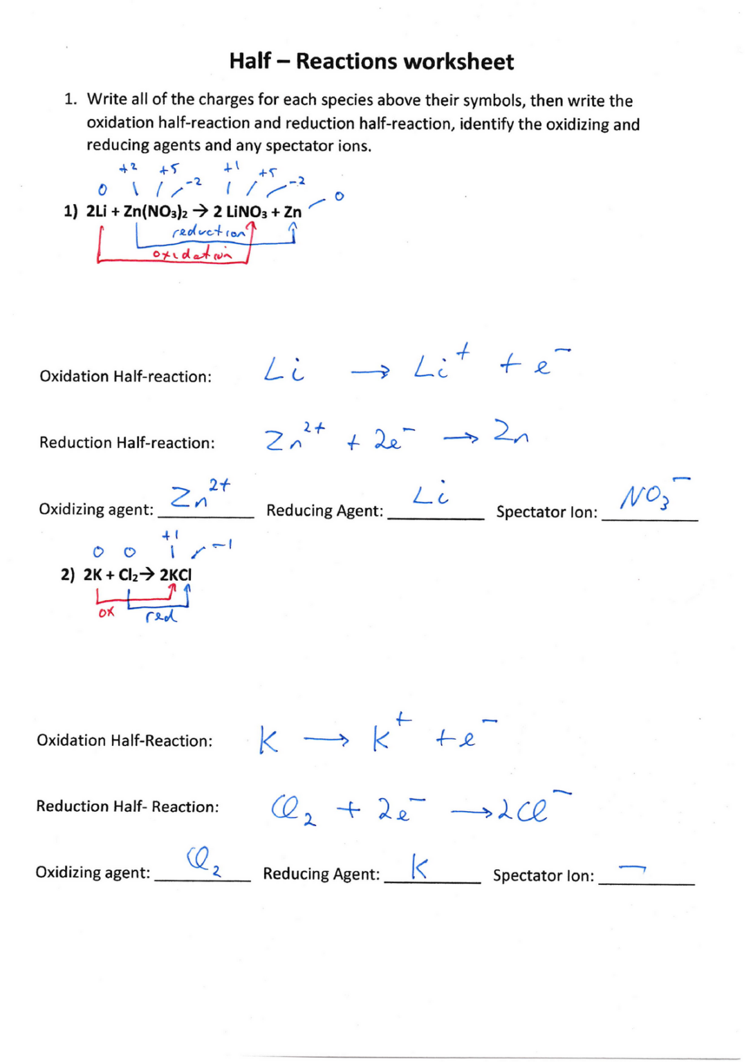 Writing Half Reactions Worksheet Printable Worksheets