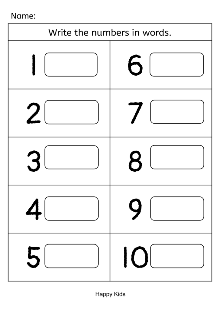 Free Printable Worksheets for Writing Numbers 1-10 in Words