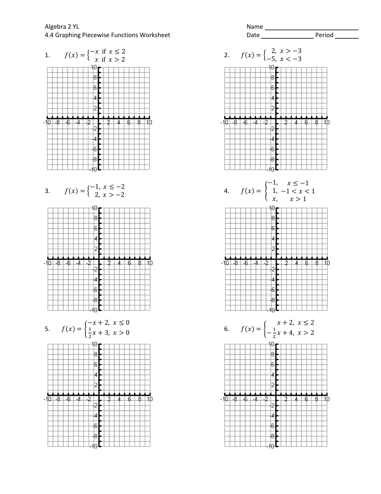 Ws Piecewise Functions Doc Worksheet Piecewise Functions Evaluate