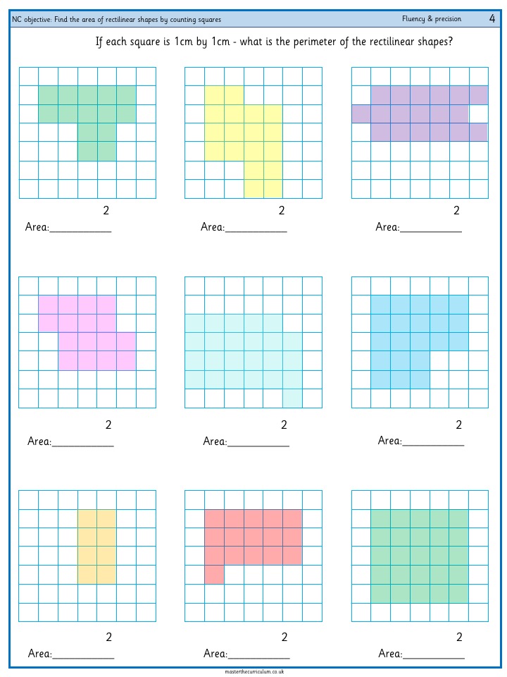 Year 3 4 Area Pack Counting Squares Calculating Area Of Rectangles