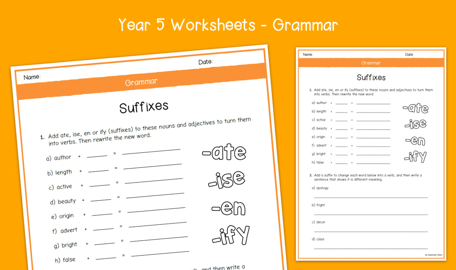 Year 5 Suffixes Worksheets Ks2 Grammar Primary English