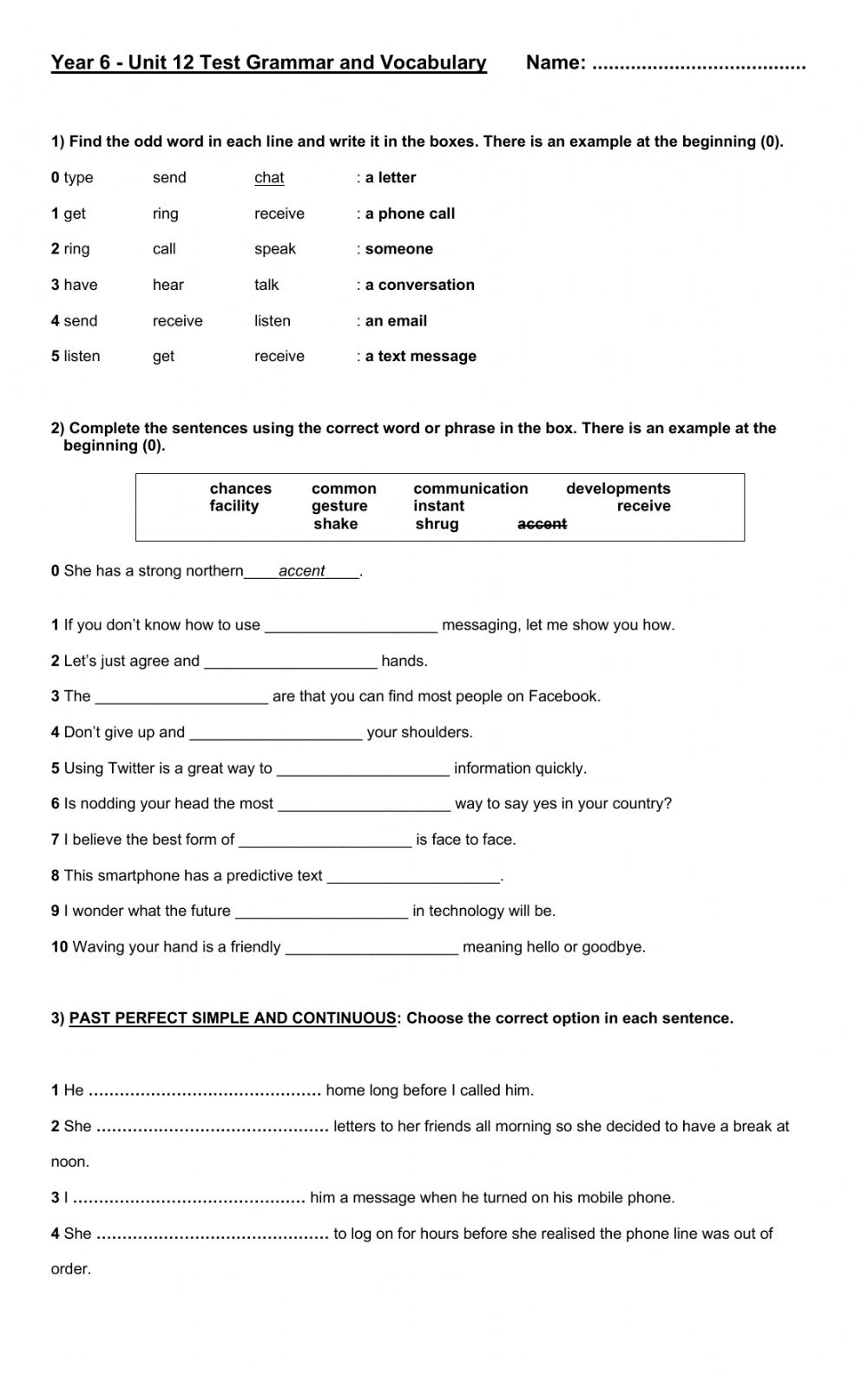 Year 6 Unit 12 Test Grammar And Vocabulary Interactive Worksheet Year