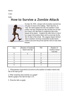 Zombie Attack Exponential Function Activity By Kevin Torres Tpt